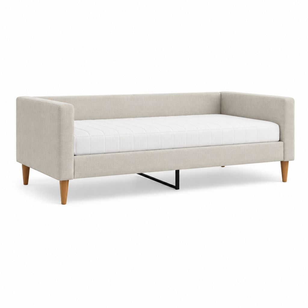 Schlafsofa Beige mit Polyesterbezug und Liegefläche 90 x 200 cm
