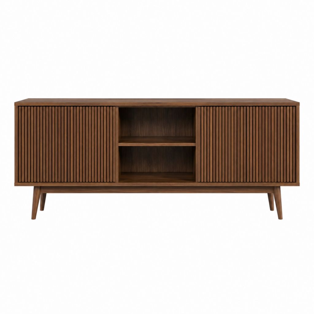 TV Lowboard Walnuss MDF mit Walnussfurnier rechteckig 160 x 40 x 75 cm mit 2 Türen und offenen Fächern