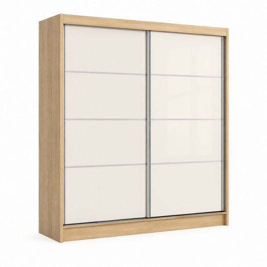 Schwebetürenschrank Kleiderschrank Eiche Natur Creme Spanplatte rechteckig 200 x 60 x 200 cm