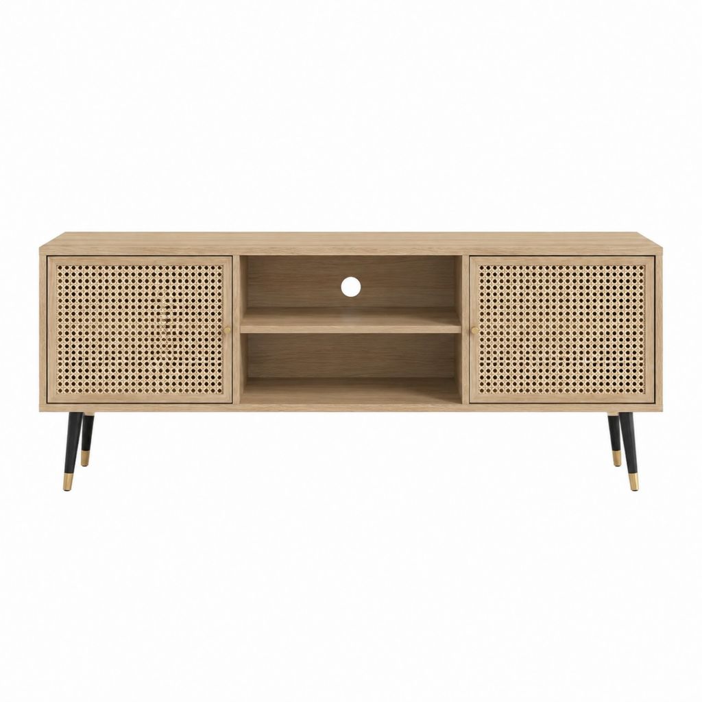 TV-Lowboard Eichenoptik MDF Rattan rechteckig 160 x 40 x 60 cm