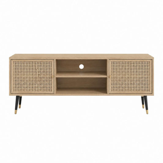 TV-Lowboard Eichenoptik MDF Rattan rechteckig 160 x 40 x 60 cm