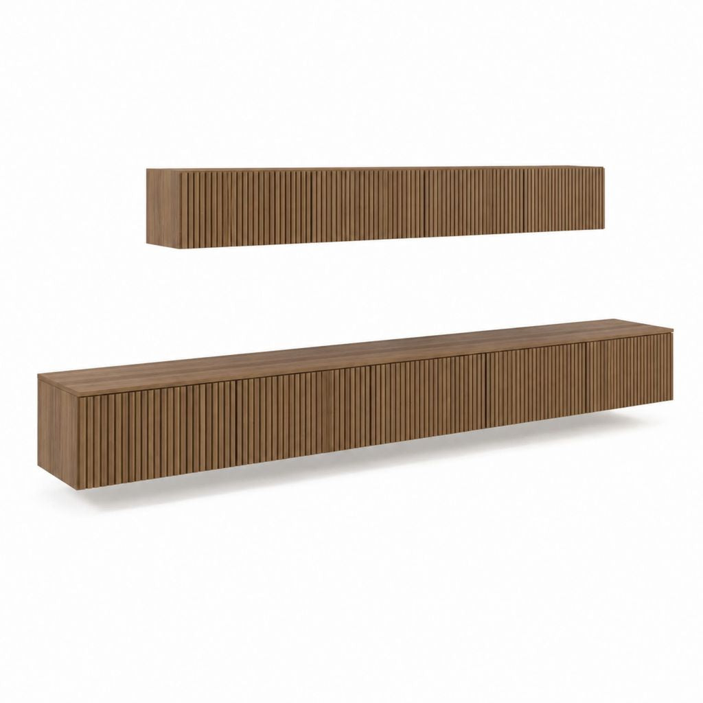 TV-Wandmöbel Set Walnuss MDF mit Rillenfront 180 x 35 x 35 cm