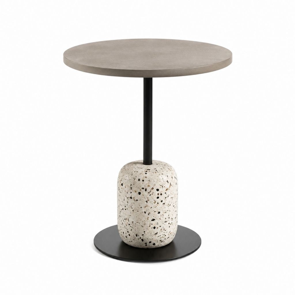 Beistelltisch rund Grau Schwarz mit Terrazzo-Sockel und MDF-Tischplatte Ø 45 x 55 cm