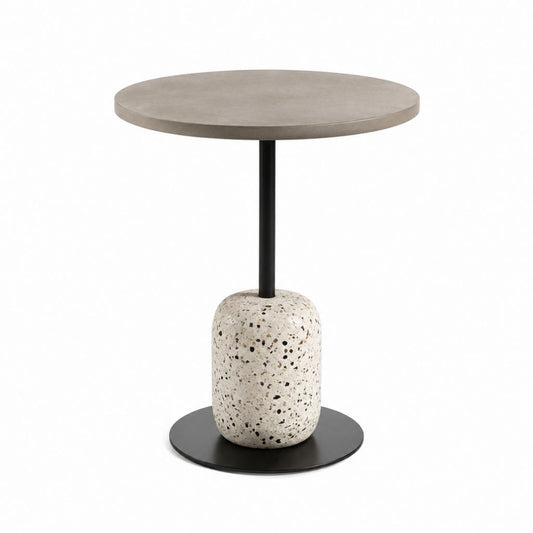 Beistelltisch rund Grau Schwarz mit Terrazzo-Sockel und MDF-Tischplatte Ø 45 x 55 cm