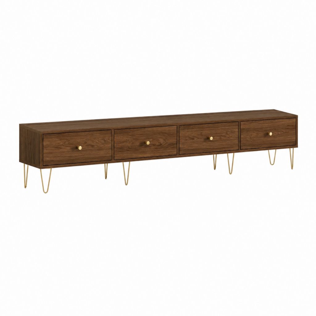 TV-Lowboard Nussbraun aus MDF mit Walnussdekor und Stahlbeinen 180 x 40 x 52 cm