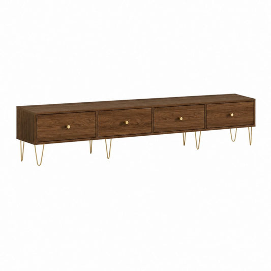 TV-Lowboard Nussbraun aus MDF mit Walnussdekor und Stahlbeinen 180 x 40 x 52 cm