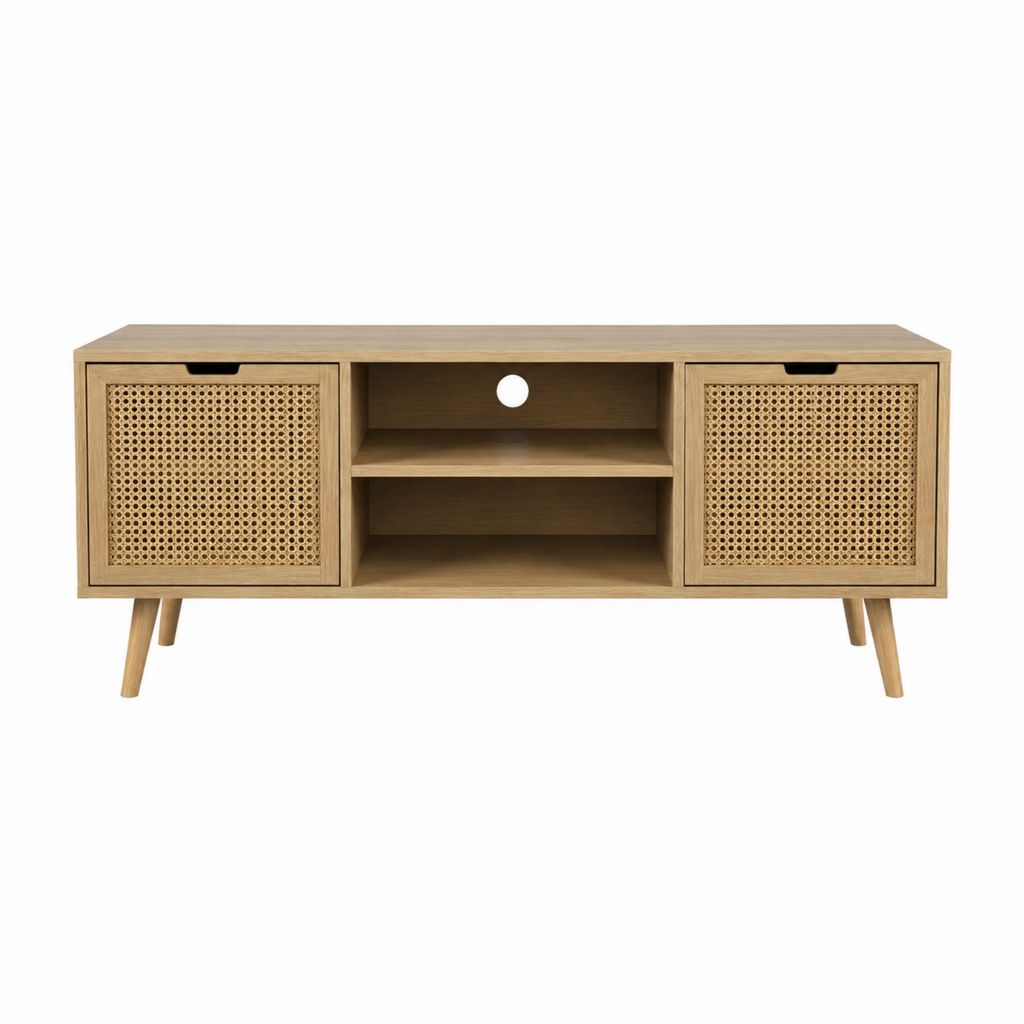 TV-Lowboard Natur MDF Rattan rechteckig 140 x 40 x 55 cm
