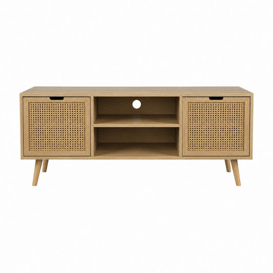 TV-Lowboard Natur MDF Rattan rechteckig 140 x 40 x 55 cm