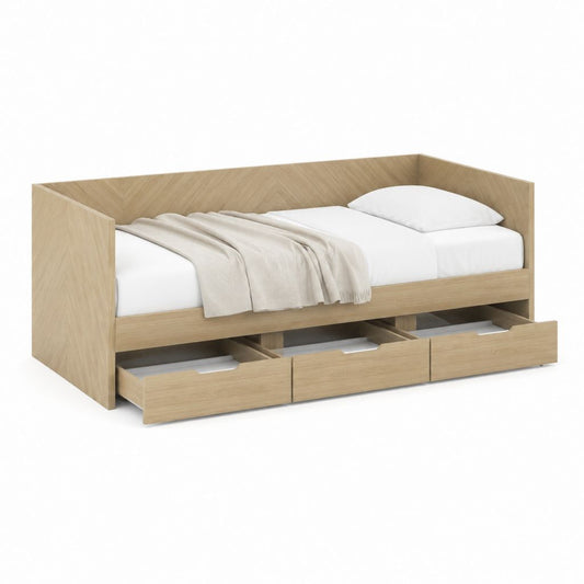 Tagesbett 90 x 200 cm Eiche Dekor Holzwerkstoff mit 3 Schubladen