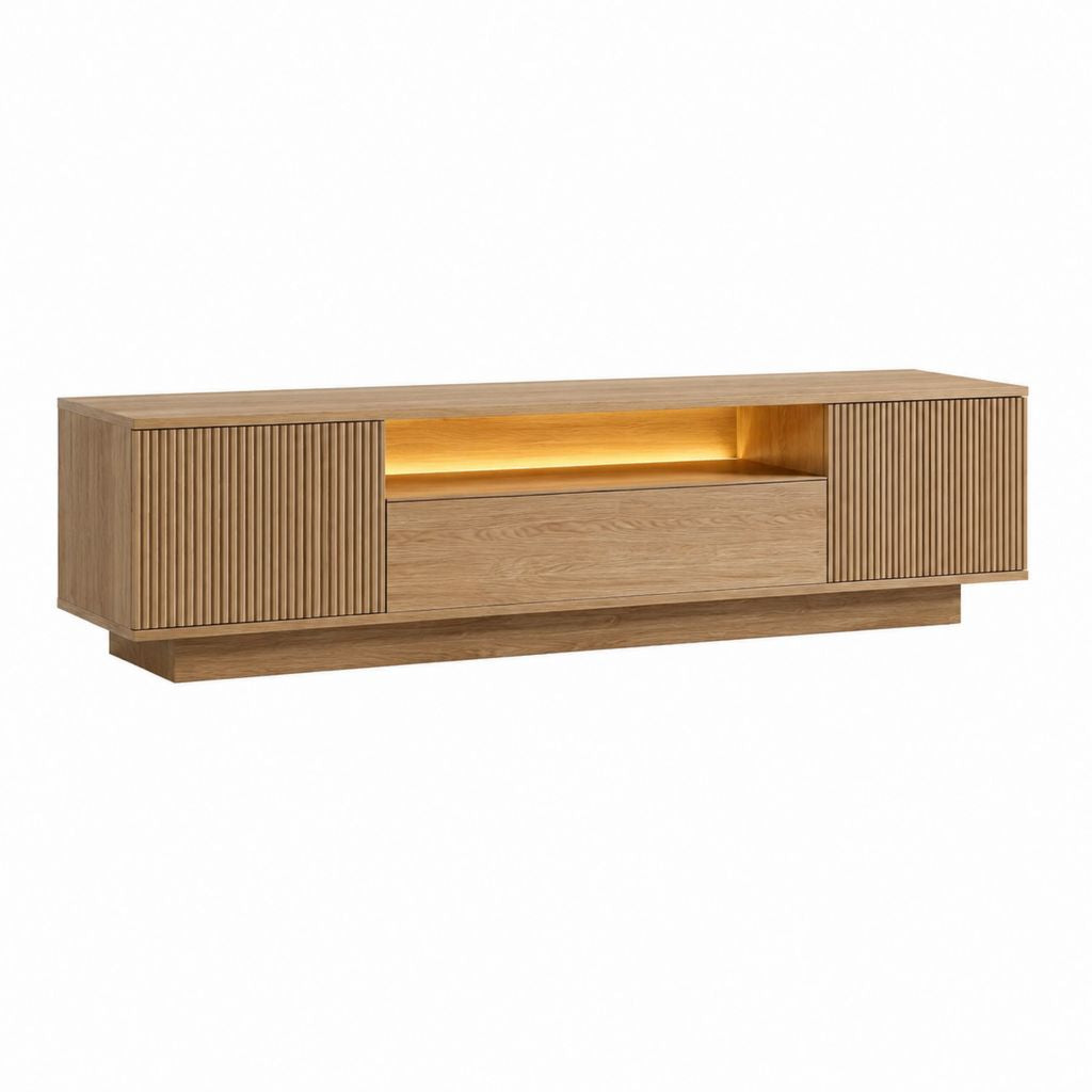 TV-Lowboard Eiche furniert rechteckig mit LED-Beleuchtung 180 x 40 x 55 cm