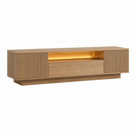 TV-Lowboard Eiche furniert rechteckig mit LED-Beleuchtung 180 x 40 x 55 cm