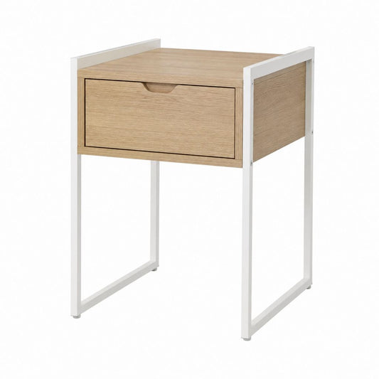 Beistelltisch mit Schublade Eiche hell Weiß MDF Stahl rechteckig 40 x 30 x 60 cm