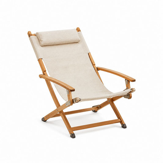 Klappbarer Garten-Liegestuhl Naturholz Beige mit Polyesterbespannung 100 x 70 x 100 cm