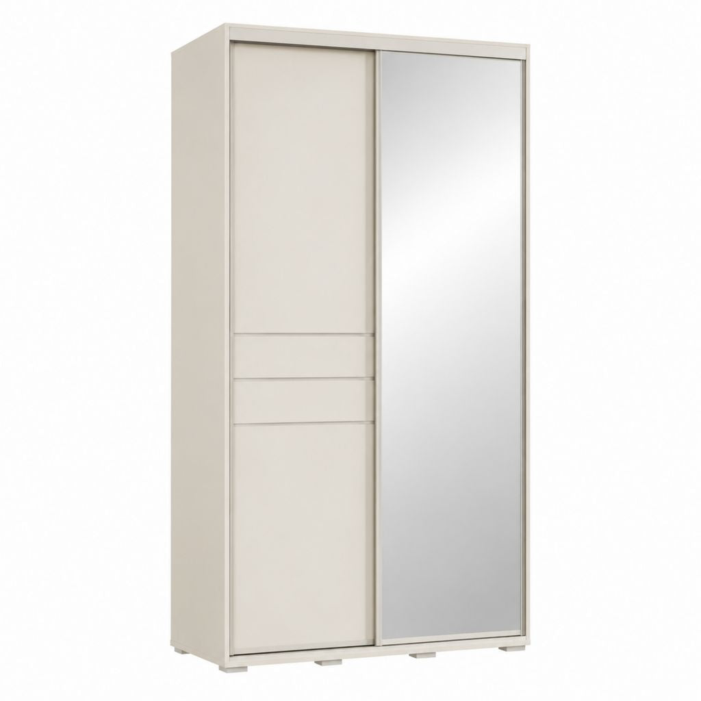 Schwebetürenschrank Weiß mit Spiegel Spanplatte 120 x 60 x 200 cm