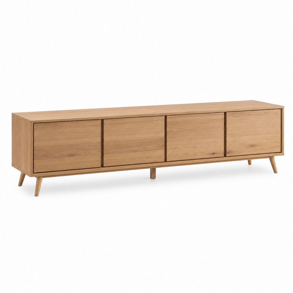 TV-Lowboard Eiche furniert rechteckig mit 4 Türen 200 x 40 x 55 cm
