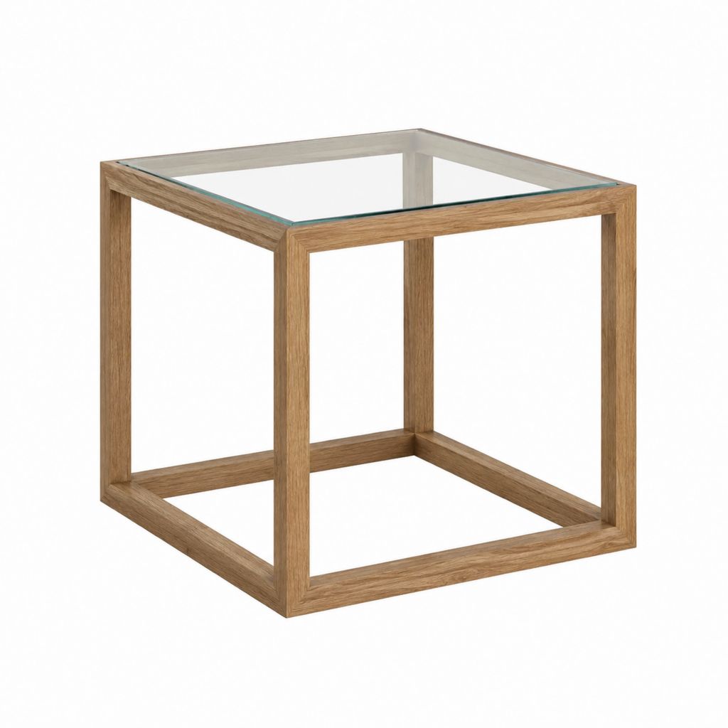 Beistelltisch mit Glasplatte Eichenholz quadratisch 45 x 45 x 45 cm