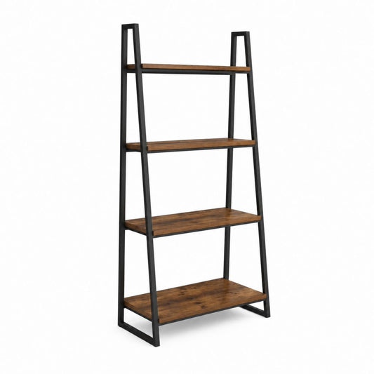 Leiterregal 4 Ebenen Braun Schwarz Stahl Spanplatte 60 x 35 x 180 cm