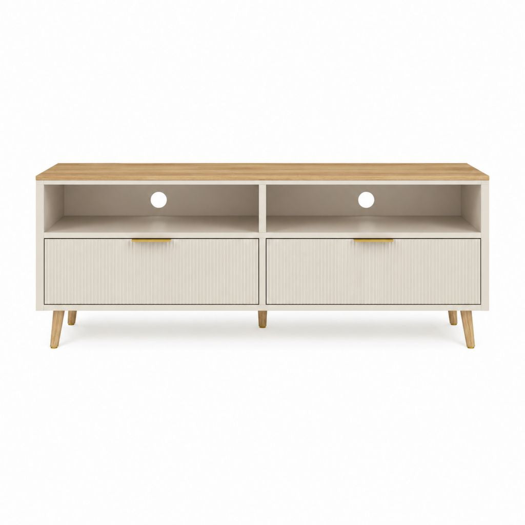 TV-Lowboard Weiß Eiche-Dekor MDF rechteckig mit 2 Schubladen 160 x 40 x 60 cm