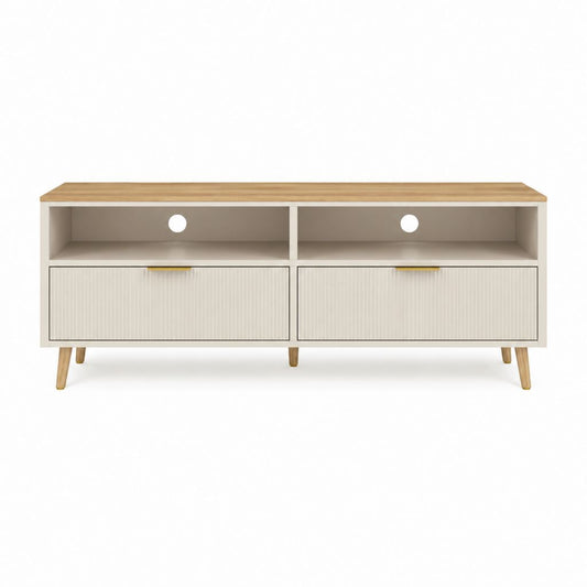 TV-Lowboard Weiß Eiche-Dekor MDF rechteckig mit 2 Schubladen 160 x 40 x 60 cm
