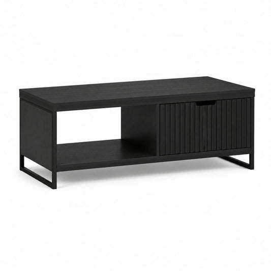 Couchtisch Schwarz aus MDF und Stahl rechteckig mit Schiebetür 100 x 40 x 45 cm