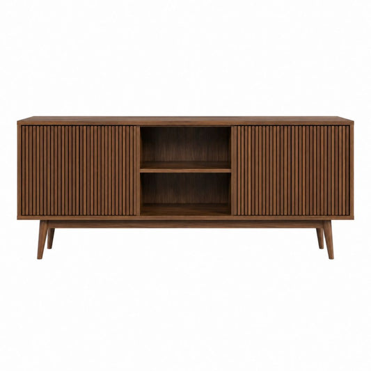 TV Lowboard Walnuss MDF mit Walnussfurnier rechteckig 160 x 40 x 75 cm mit 2 Türen und offenen Fächern