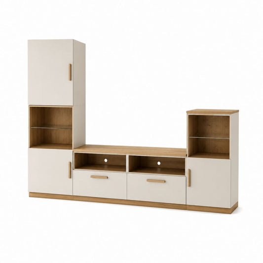 TV Wohnwand Cremefarben Eicheoptik Spanplatte 240 x 40 x 180 cm